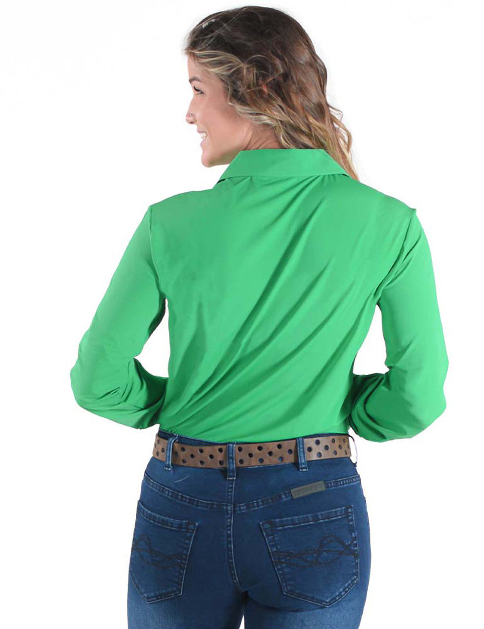 COWGIRL TUFF Women's Breathe Instant Cooling UPF Money Green Pullover Button Up