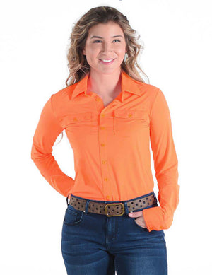 COWGIRL TUFF Women's Breathe Instant Cooling UPF Tangerine Pullover Button Up