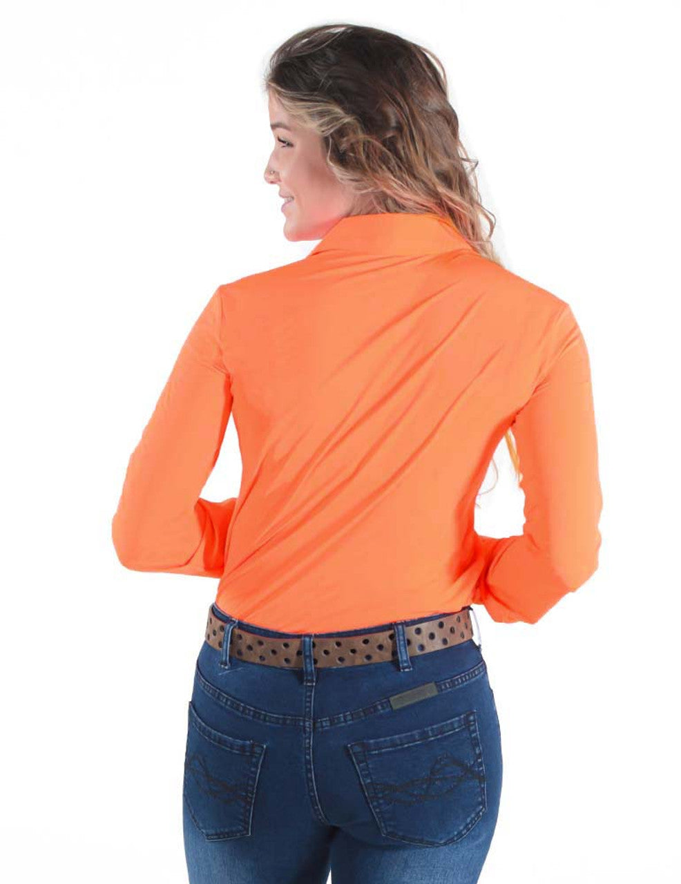 COWGIRL TUFF Women's Breathe Instant Cooling UPF Tangerine Pullover Button Up