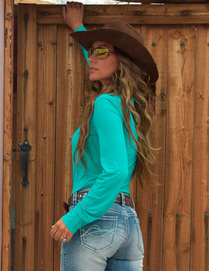 COWGIRL TUFF Breathe Instant Cooling Pullover Button-Up (Turquoise)