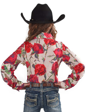 COWGIRL TUFF Girl's Rose Print Pullover Button - Up