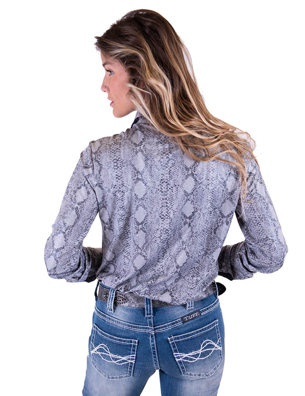 COWGIRL TUFF Gray Snake Mid-weight Faux Stretch Leather Pullover Button-Up