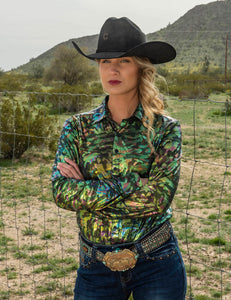 COWGIRL TUFF Foil Camo Mid-weight Stretch Jersey Pullover Button-Up