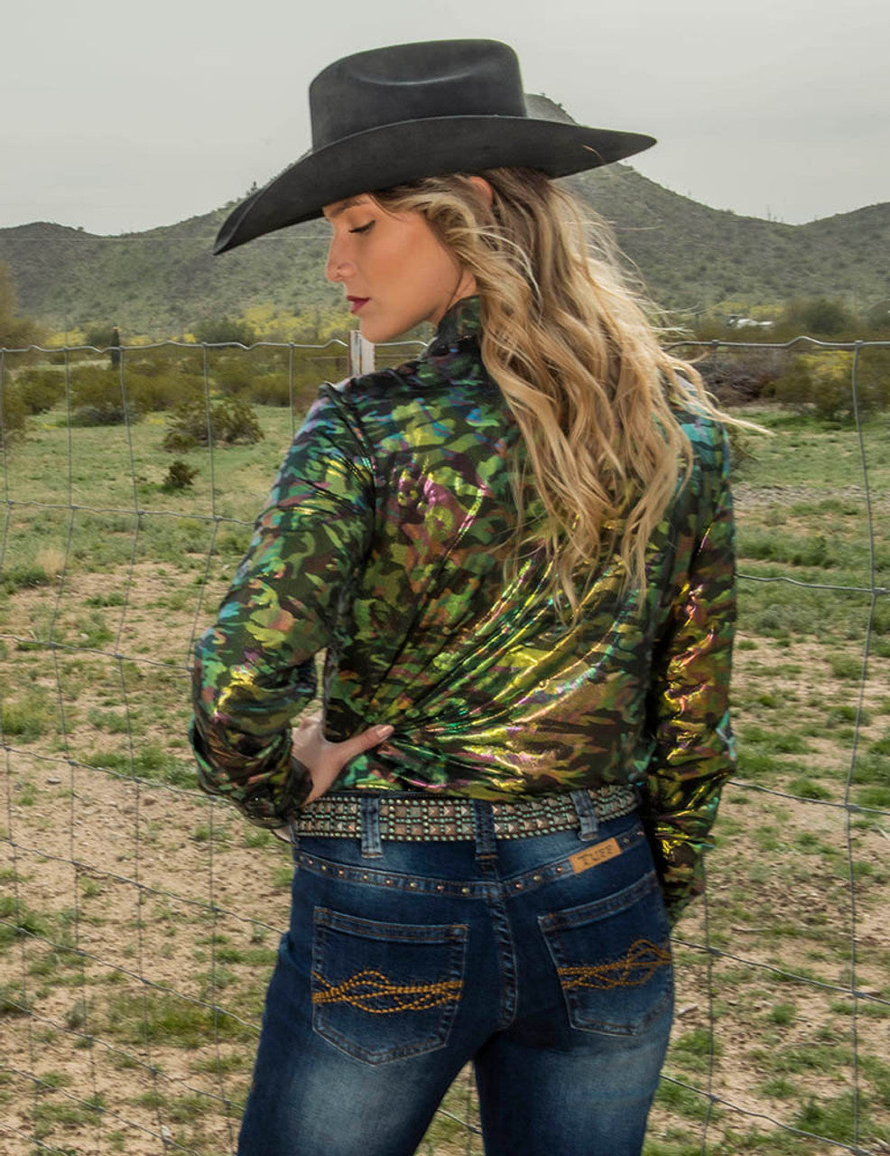 COWGIRL TUFF Foil Camo Mid-weight Stretch Jersey Pullover Button-Up