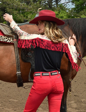 COWGIRL TUFF Black and Cream Fringe Breathe Pullover Button-Up