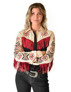 COWGIRL TUFF Black and Cream Fringe Breathe Pullover Button-Up