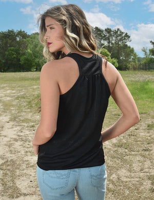 COWGIRL TUFF Women's Black Shimmer Racerback Tank