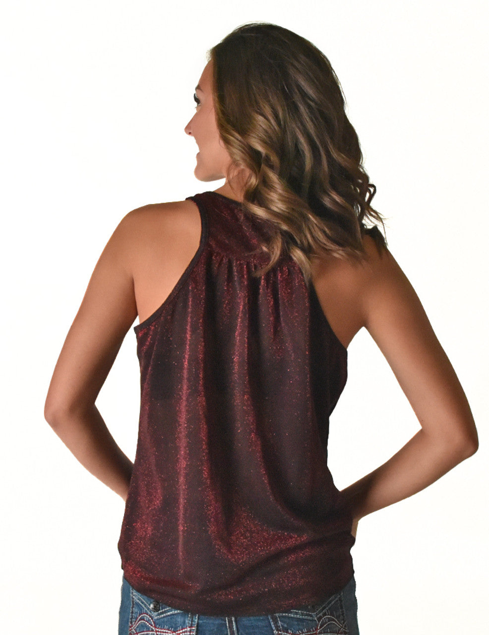 COWGIRL TUFF Women's Dark Red Shimmer Racerback Tank