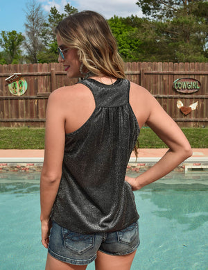 COWGIRL TUFF Women's Silver Shimmer Racerback Tank