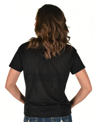 COWGIRL TUFF Women's Black Shimmer V-Neck Tee