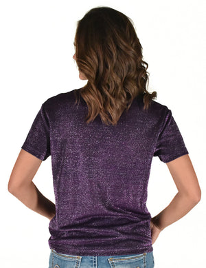 COWGIRL TUFF Women's Purple Shimmer V-Neck Tee