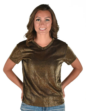 COWGIRL TUFF Women's Copper Shimmer V-Neck Tee