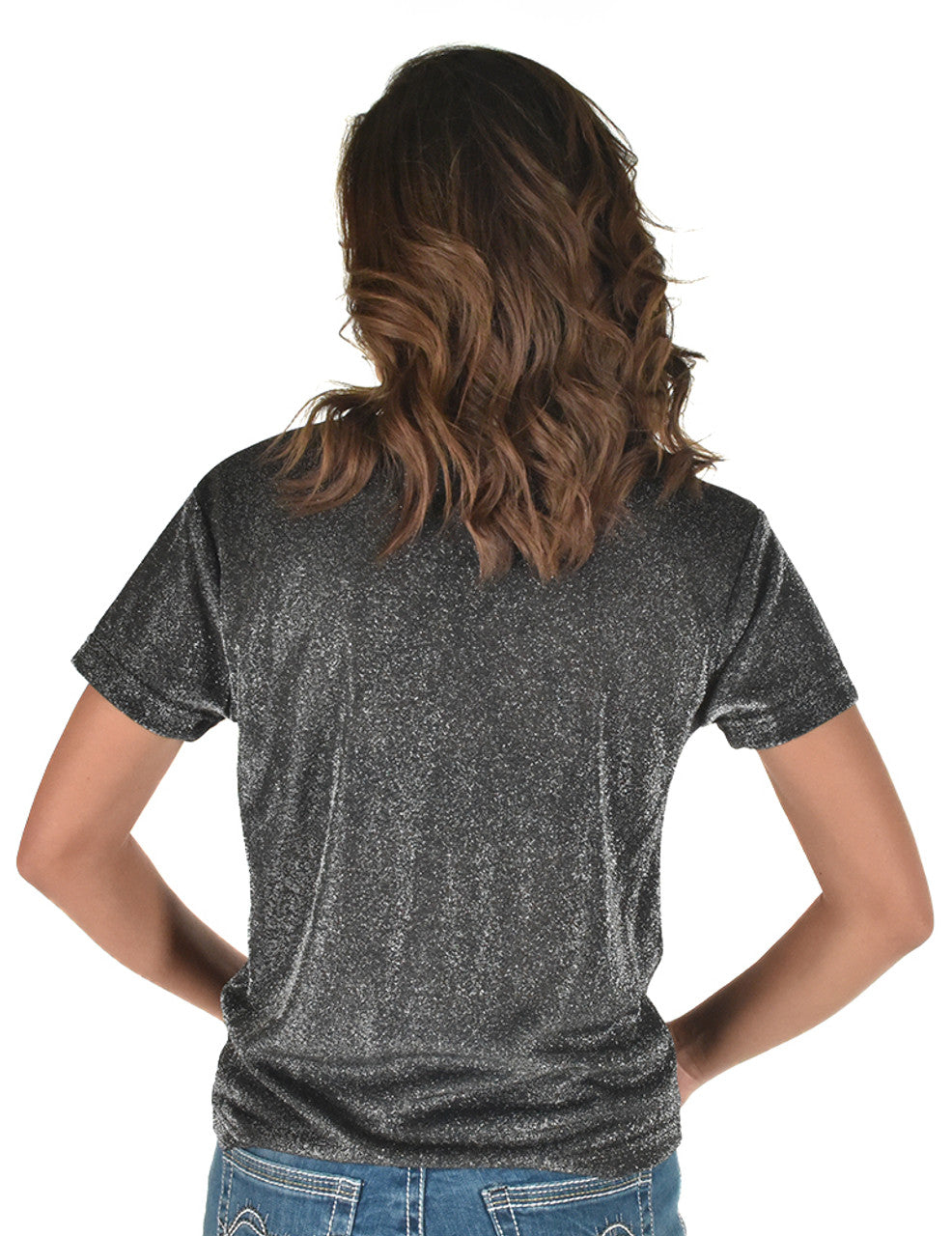 COWGIRL TUFF Women's Silver Shimmer V-Neck Tee