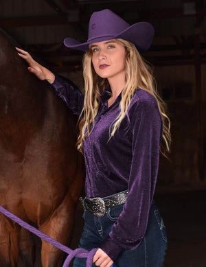 COWGIRL TUFF Purple Shimmer Breathe Pullover Button-Up