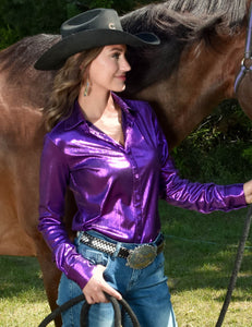 COWGIRL TUFF Magenta Lightweight Shimmer Pullover Button Up