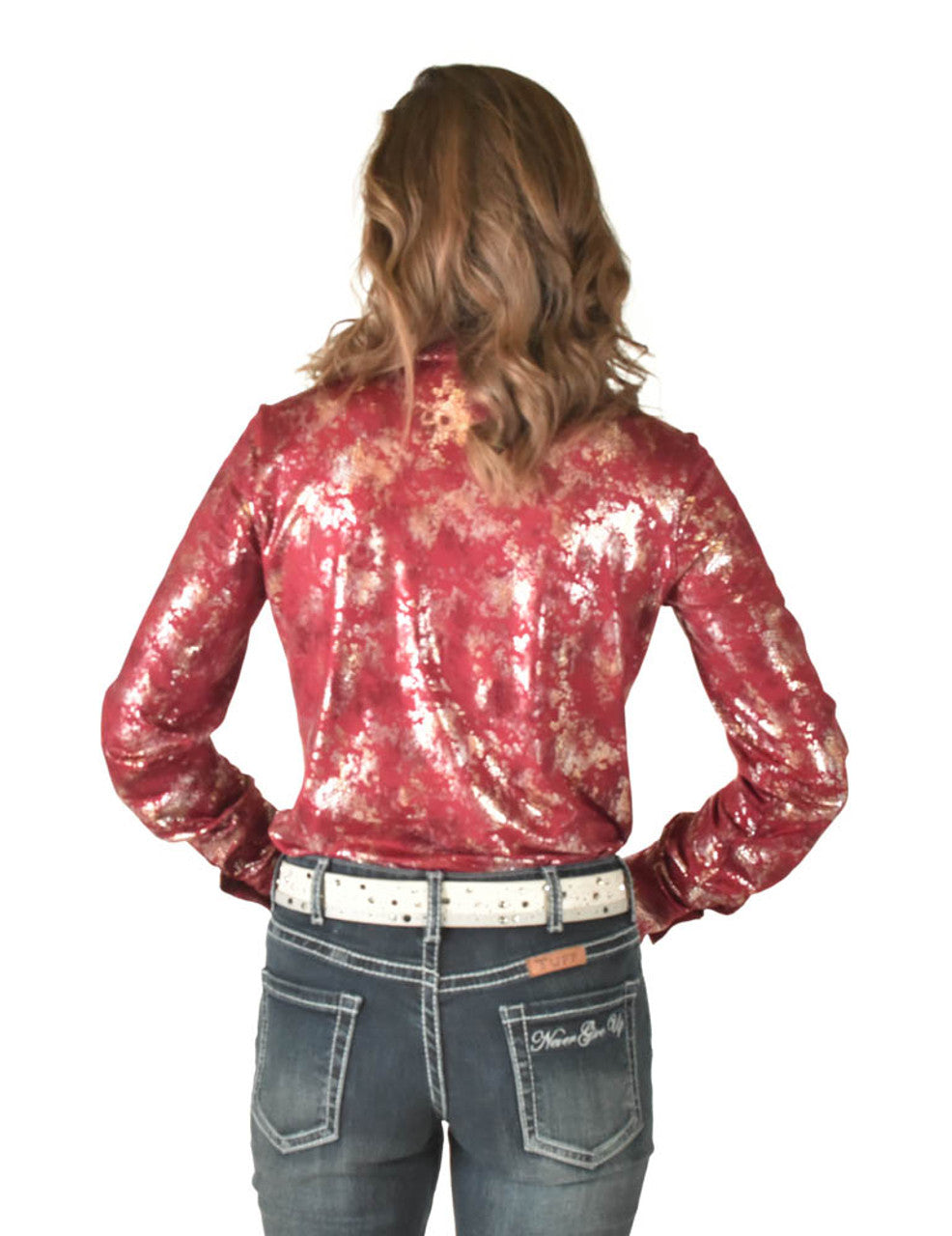 COWGIRL TUFF Red Metallic Snakeskin Pullover Button-Up