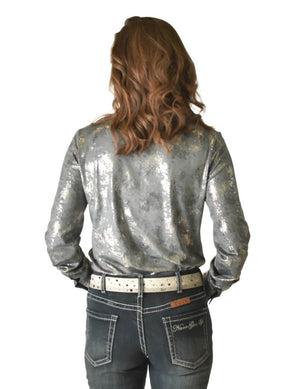 COWGIRL TUFF Gray Metallic Snakeskin Pullover Button-Up