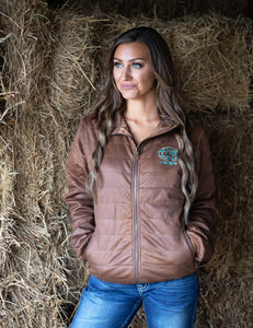 COWGIRL TUFF Brown Mid-weight faux leather with turquoise thread Jacket