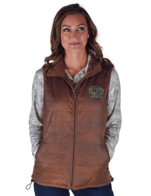 COWGIRL TUFF Brown Mid-weight faux leather with turquoise thread Vest