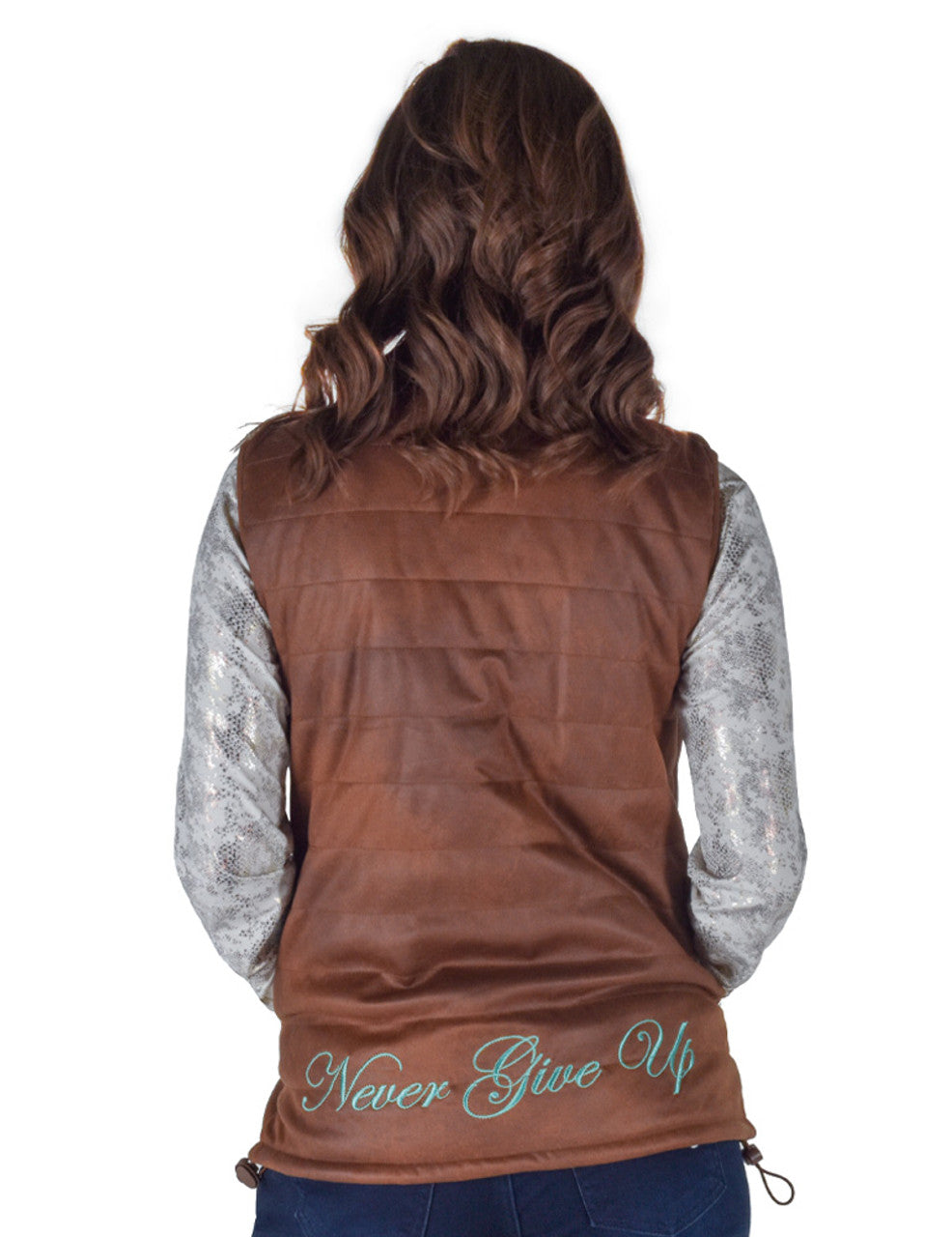 COWGIRL TUFF Brown Mid-weight faux leather with turquoise thread Vest