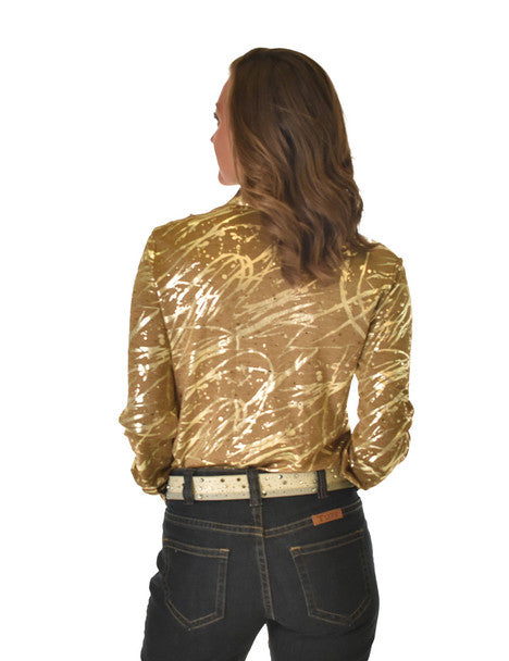 COWGIRL TUFF Pullover Button Up (Tan and Gold Metallic Mid-Weight)