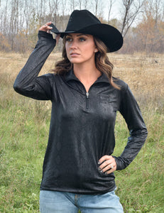 COWGIRL TUFF Women's Black Snakeskin with Black Embroidery Logo Quarter Zip Cadet