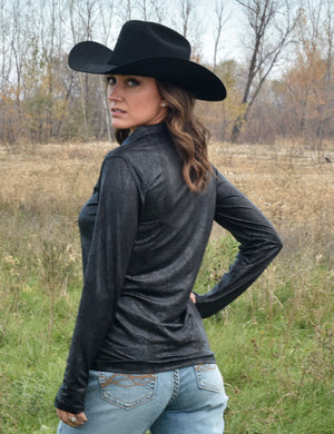 COWGIRL TUFF Women's Black Snakeskin with Black Embroidery Logo Quarter Zip Cadet