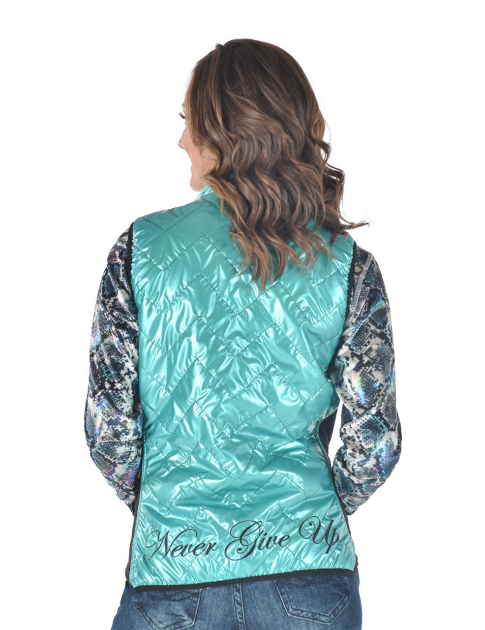 COWGIRL TUFF Women's Turquoise Mid-weight With Black Embroidery Logos Vest