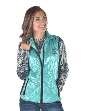 COWGIRL TUFF Women's Turquoise Mid-weight With Black Embroidery Logos Vest