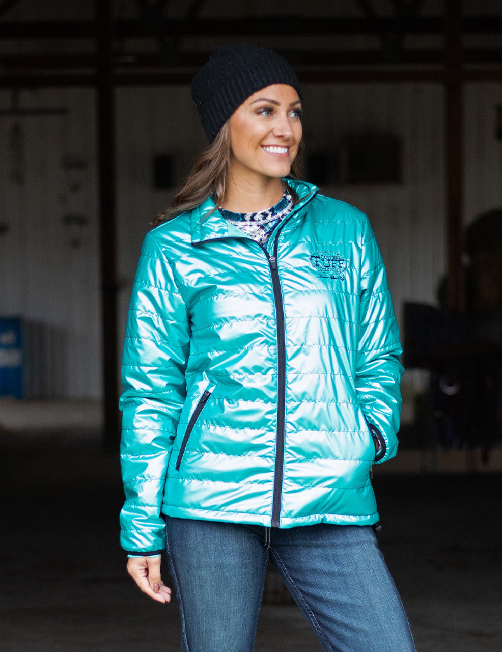 COWGIRL TUFF Women's Turquoise Mid-weight With Black Embroidery Logos Jacket