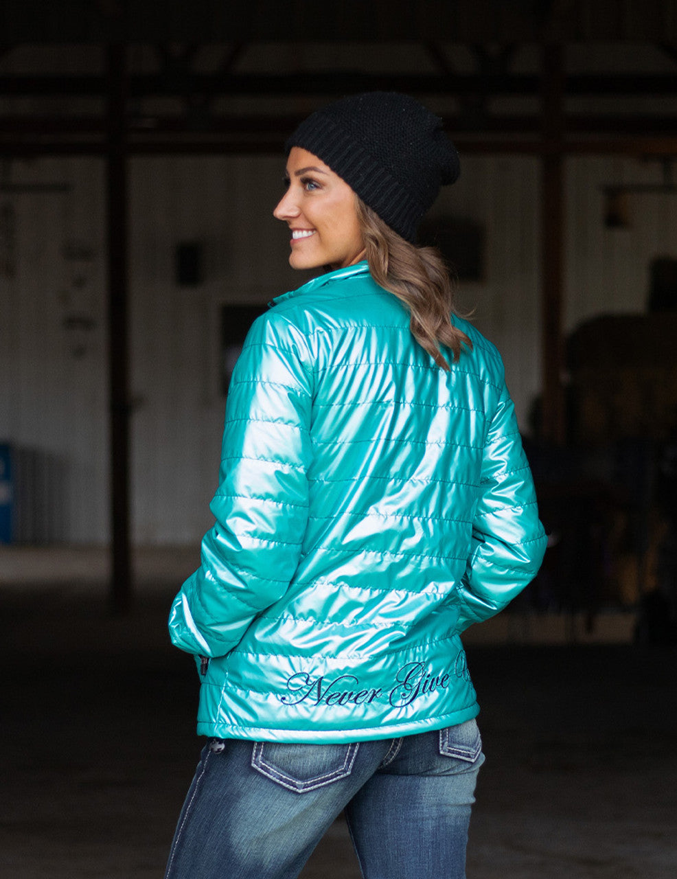 COWGIRL TUFF Women's Turquoise Mid-weight With Black Embroidery Logos Jacket