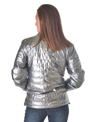 COWGIRL TUFF Women's Silver Mid-weight With Black Embroidery Logos Jacket