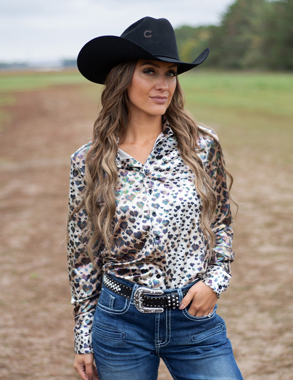 COWGIRL TUFF Colorful Leopard Print With Multicolor Foil in Velvet Heavier Weight Pullover Button Up