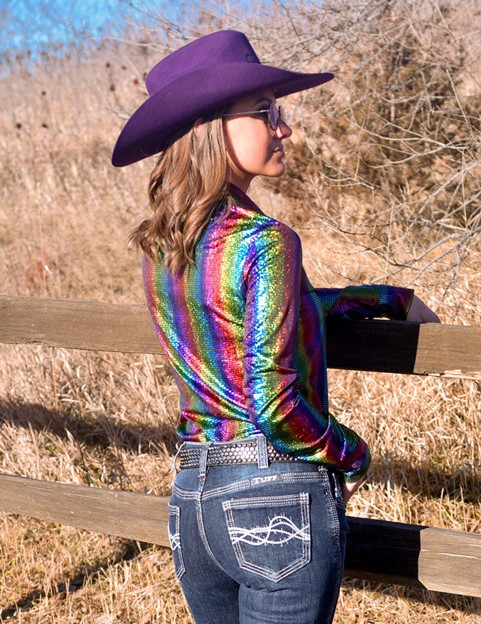 COWGIRL TUFF Multi-color Foil Lightweight Stretch Jersey Pullover Button Up