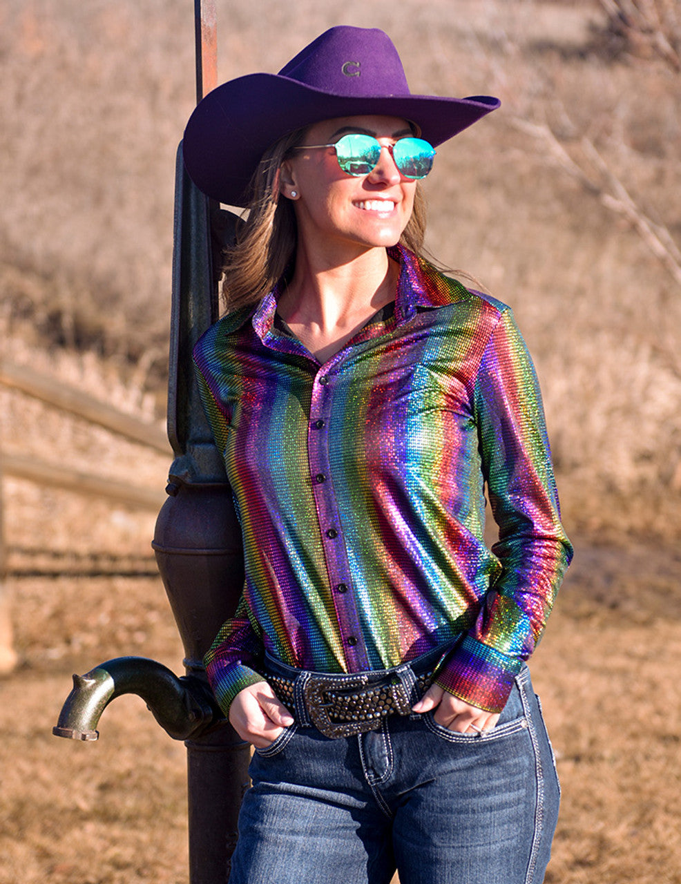 COWGIRL TUFF Multi-color Foil Lightweight Stretch Jersey Pullover Button Up