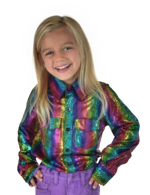 COWGIRL TUFF Girls Multi-color Foil Lightweight Stretch Jersey Pullover Button Up