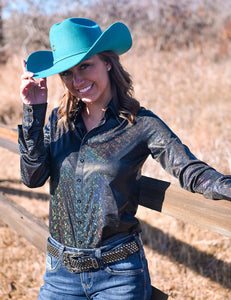 COWGIRL TUFF Pullover Button Up (Black Foil Lightweight Stretch Jersey)