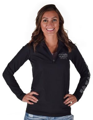 COWGIRL TUFF Quarter Zip Cadet (Black Mid-Weight Stretch Unlined Microfiber With Gray Printed Logos)