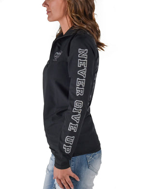 COWGIRL TUFF Quarter Zip Cadet (Black Mid-Weight Stretch Unlined Microfiber With Gray Printed Logos)