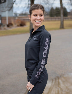 COWGIRL TUFF Quarter Zip Cadet (Black Mid-Weight Stretch Unlined Microfiber With Gray Printed Logos)