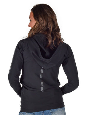 COWGIRL TUFF Full Zip Hoodie (Black Mid-Weight Stretch Unlined Microfiber With Gray Printed Logos)