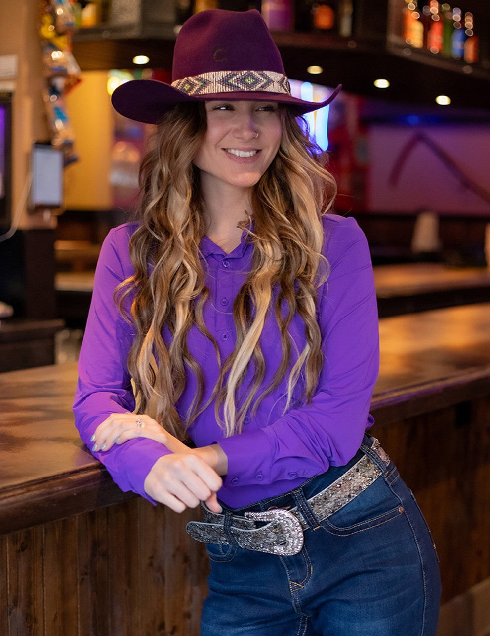 COWGIRL TUFF Purple Breathe Lightweight Stretch Jersey Pullover Button Up