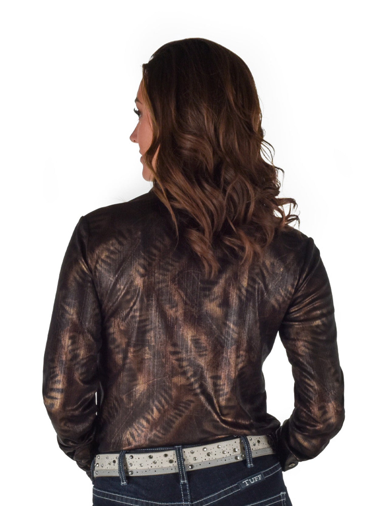 COWGIRL TUFF Cream Brown Black Shimmer Pullover Button-Up