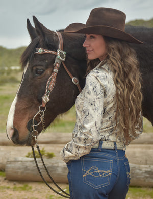 COWGIRL TUFF Cream Animal Print Pullover Button-Up