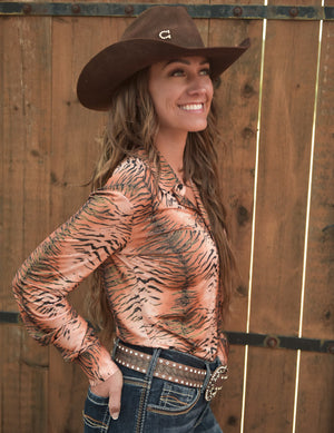 COWGIRL TUFF Rust Tiger Print Pullover Button-Up