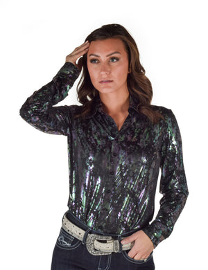 COWGIRL TUFF Black Splatter Print Pullover Button-Up