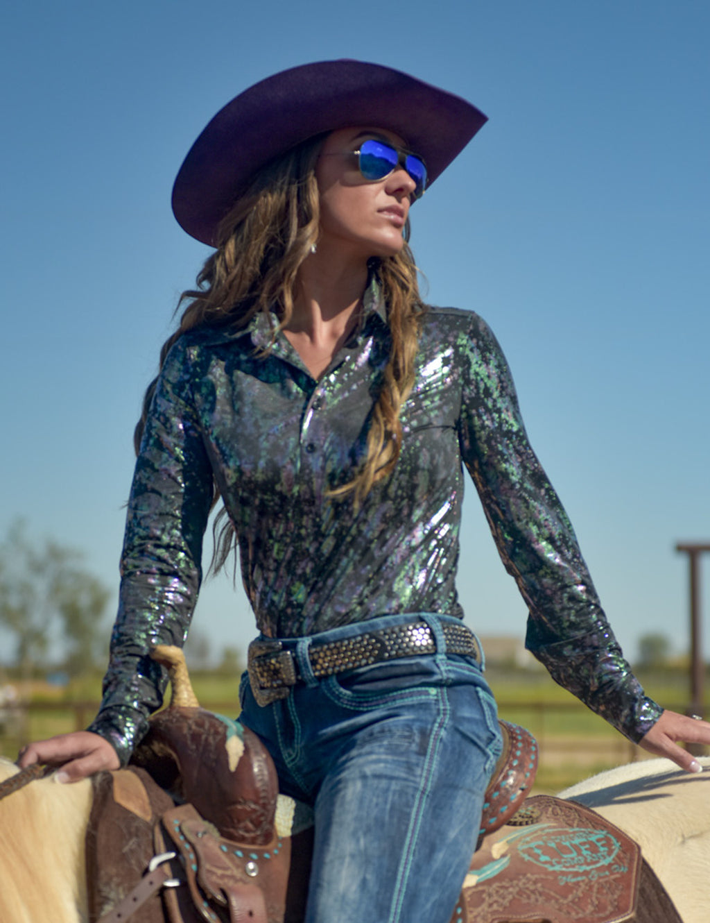 COWGIRL TUFF Black Splatter Print Pullover Button-Up