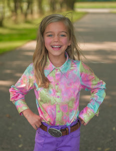 COWGIRL TUFF Girls Multicolor Cotton Candy Print Lightweight Stretch Jersey Pullover Button Up