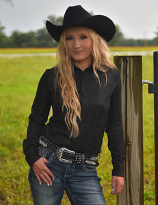 COWGIRL TUFF Black Shimmer Mid-weight Stretch Jersey Pullover Button Up