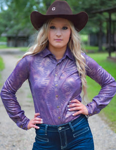 COWGIRL TUFF Purple With Copper Shimmer Lightweight Stretch Jersey Pullover Button Up